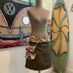 Brown Skirt with Multicolor Waistband